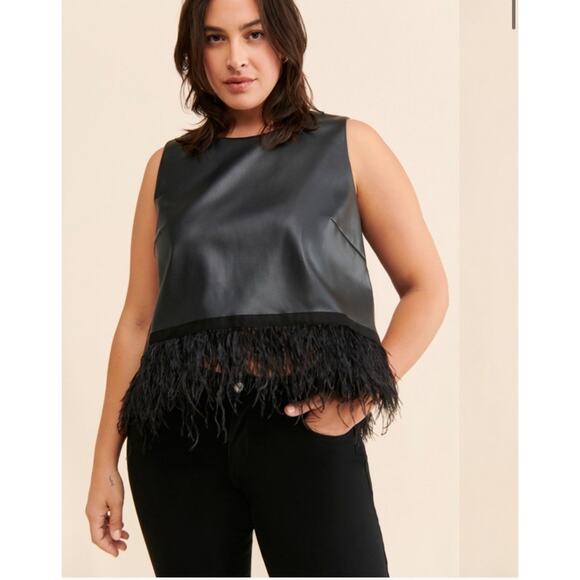 Hutch Vegan Leather Feather Fringe Green Tank Top Size 2X - Picture 4 of 9